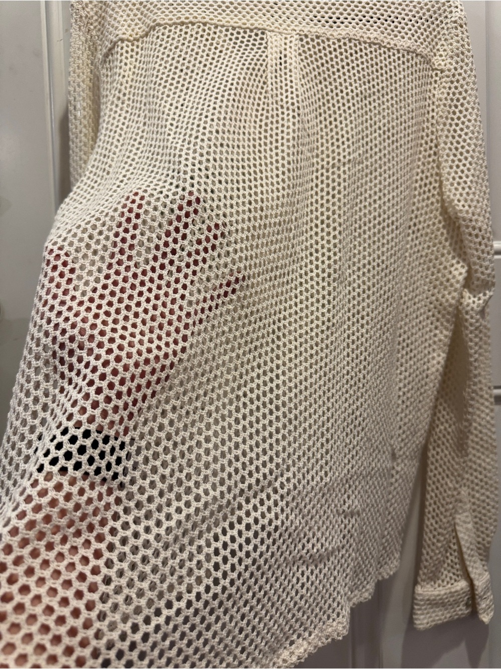 NWT Albus Lumen Cream Mesh Knit Long-Sleeve 100% Silk Polo Shirt Textured Weave - Picture 9 of 9